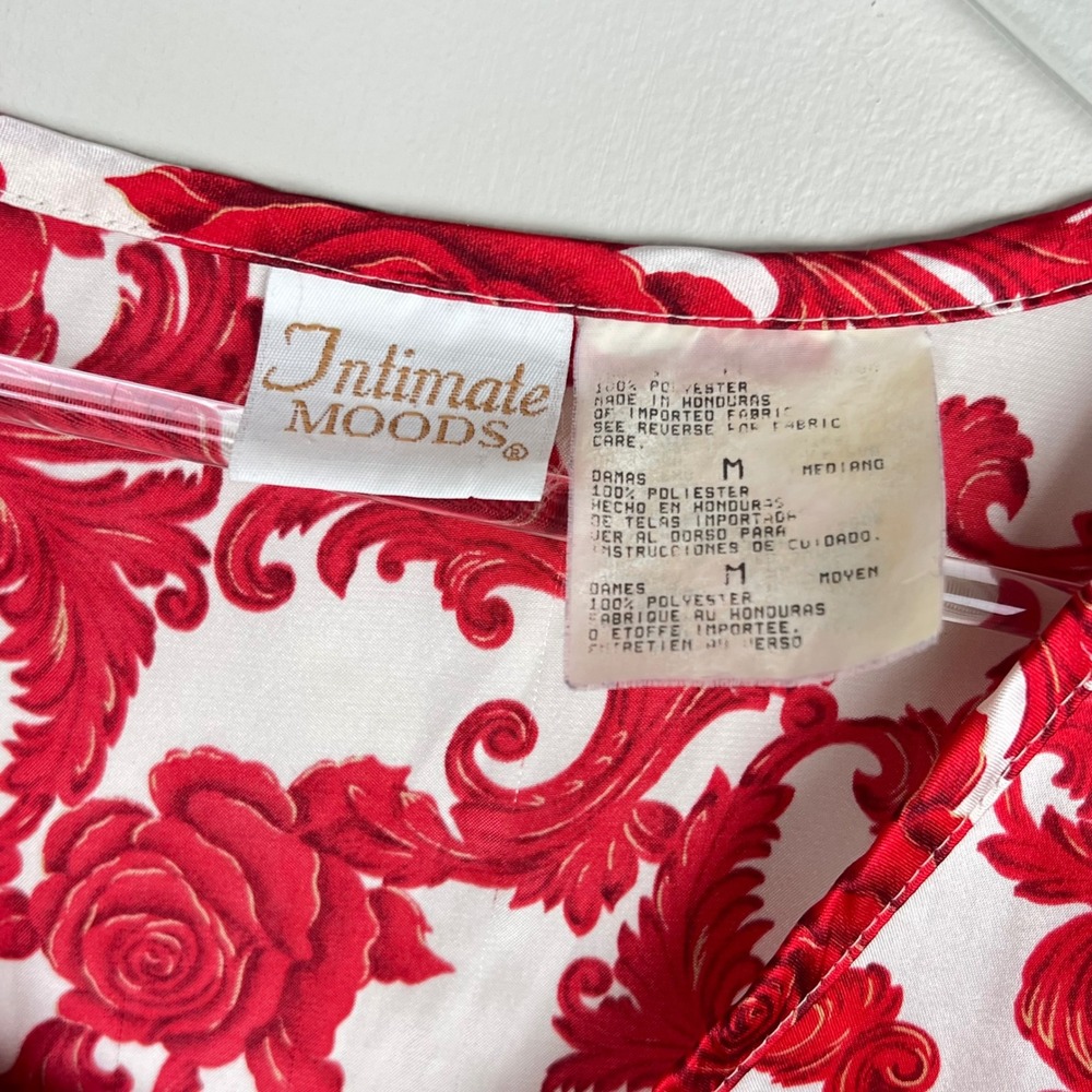 Intimate Moods Nightgown Womens M Satin Floral Baroque Red White Rose Sleepwear - Picture 2 of 7